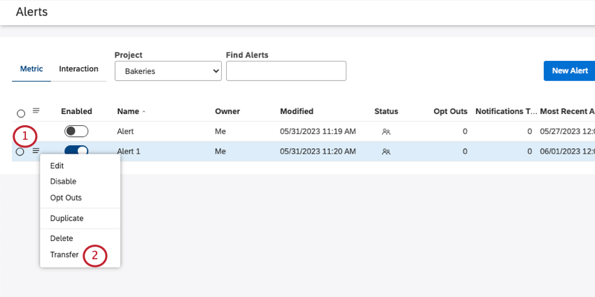 Öffnen des Menüs weiter einem Metrik-Alert