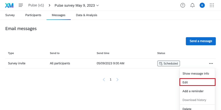 Liste déroulante dédition suivant le message programmé