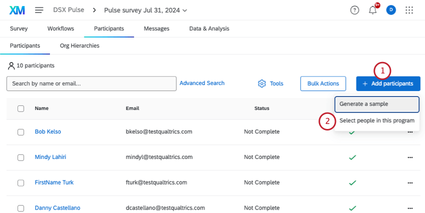 cliquer sur le bouton "ajouter des participants", ce qui fait apparaître un menu avec loption "sélectionner des personnes dans ce programme"