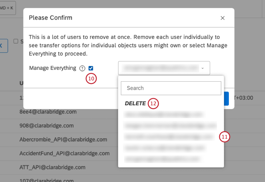 To transfer all objects to 1 new owner, select the Manage Everything checkbox.
