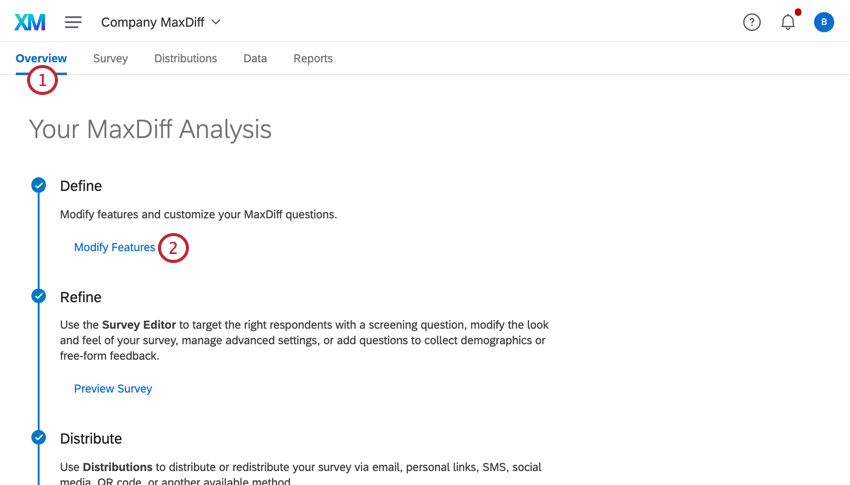 navigating to overview then clicking modify features