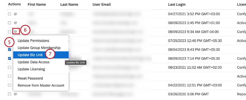 Select the checkbox next to each of the user accounts. Click the actions menus next to 1 of the selected user accounts.Select Update [custom property].