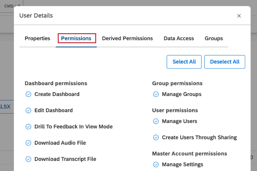 Grant permissions to the user in the Permissions tab.