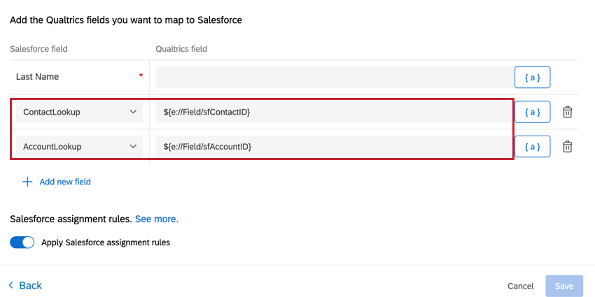 mapping fields for contact and account lookup