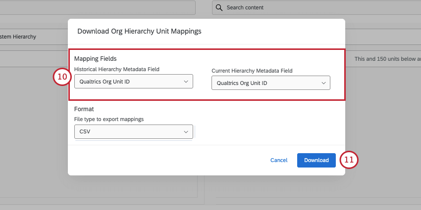 choosing Qualtrics Org Unit ID for both fields and then clicking Download