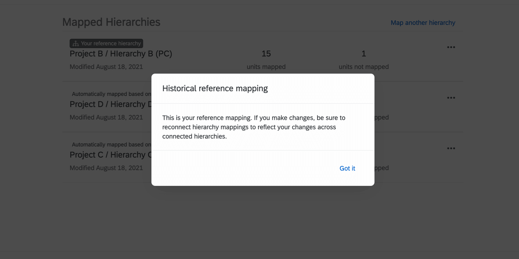 das Popup für die historische Referenz
