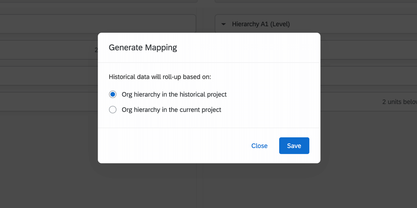 la fenêtre contextuelle avec les options de cartographie historique
