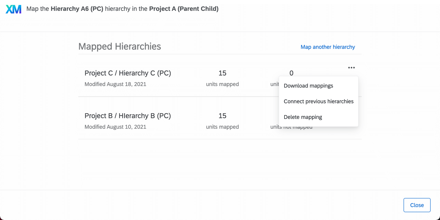 clicking the three dots next to the mappings to download them