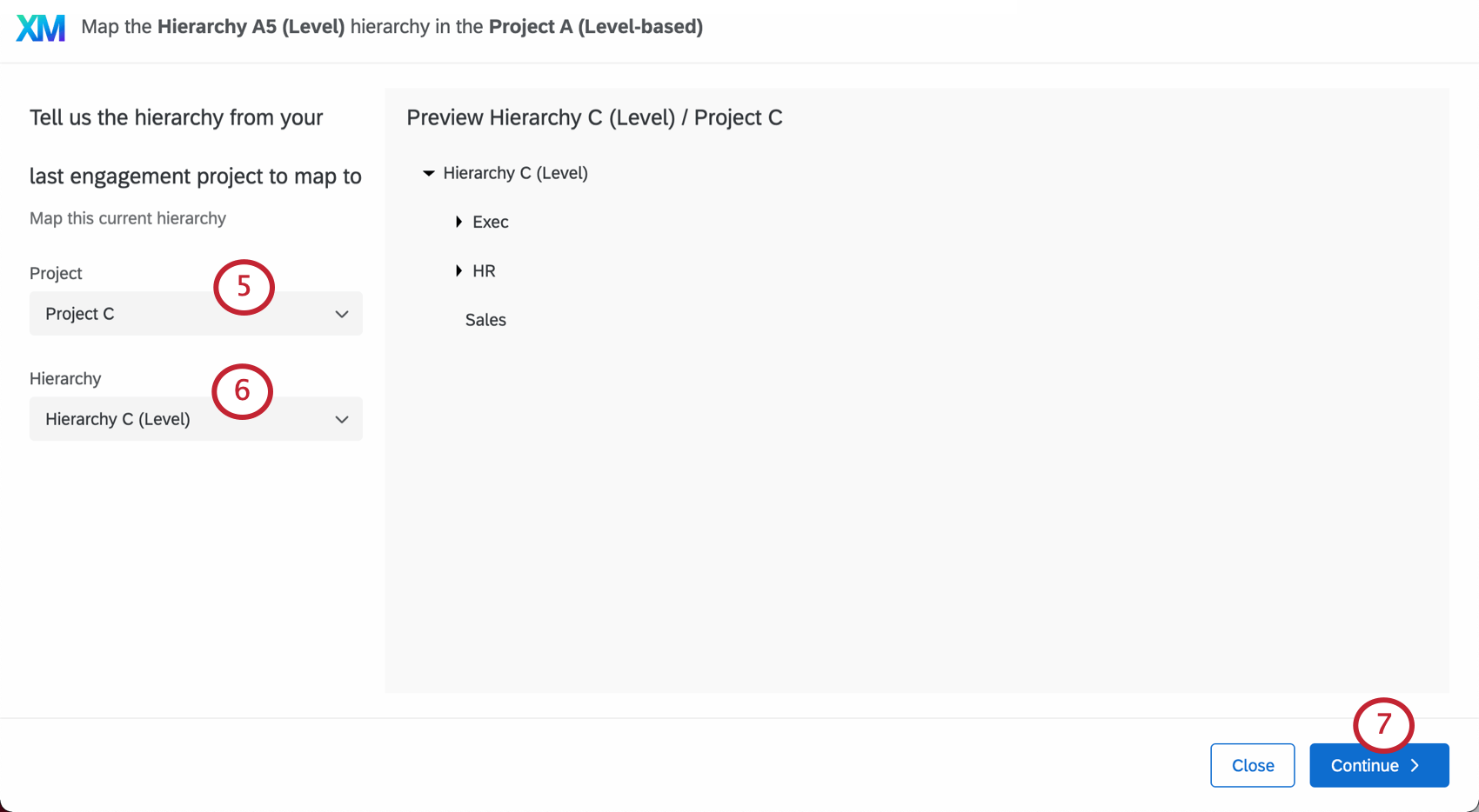 Images shows what the screen should look like for the next few steps. Menu along the left for selecting current & historical hierarchies, and the right has a preview of the current hierarchy you can expand