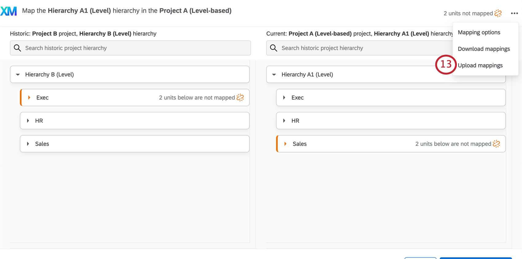 Clique nos três pontos no canto superior direito e depois em Upload mappings