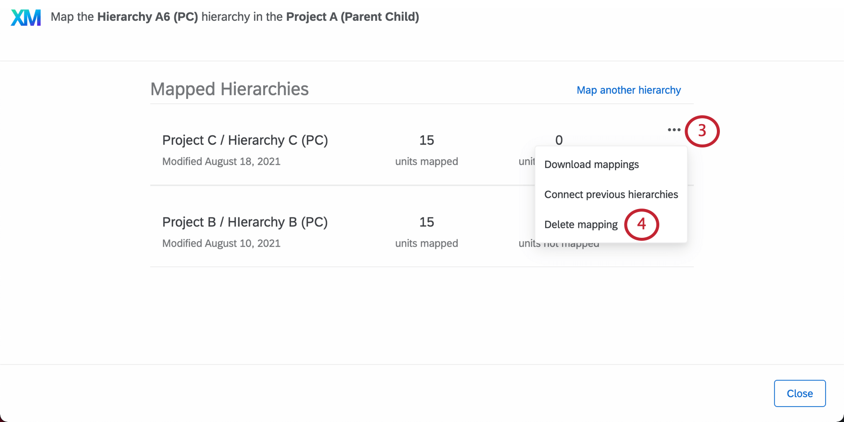 en cliquant sur les trois points situés à côté du mappage, puis sur Supprimer le mappage