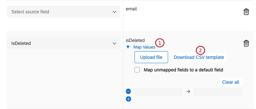 clicking download CSV template