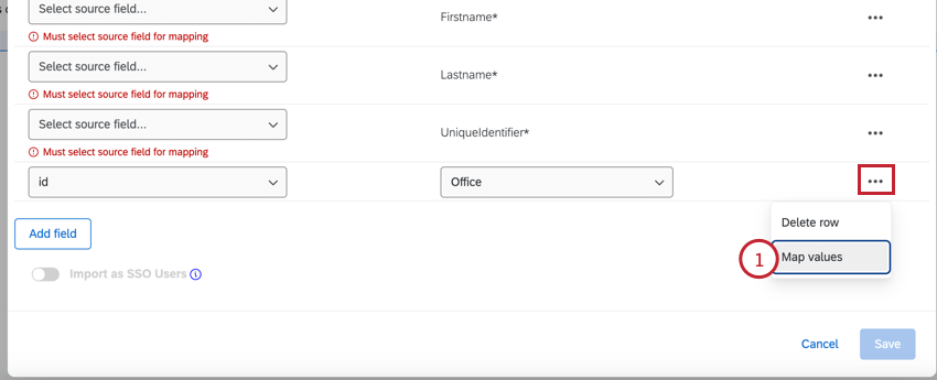 auf Optionen klicken und dann Werte zuordnen