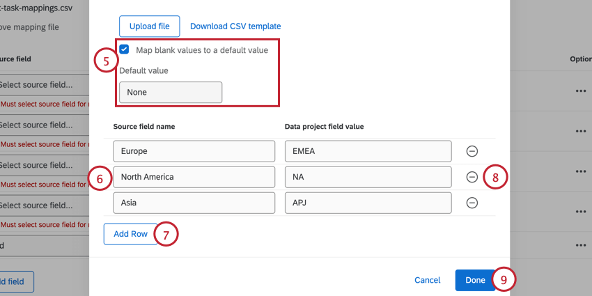 completing the field value mappings