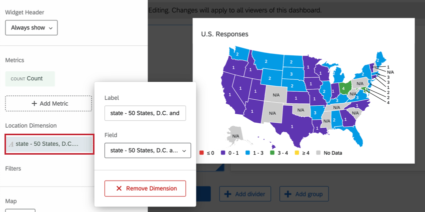 the location dimension dropdown