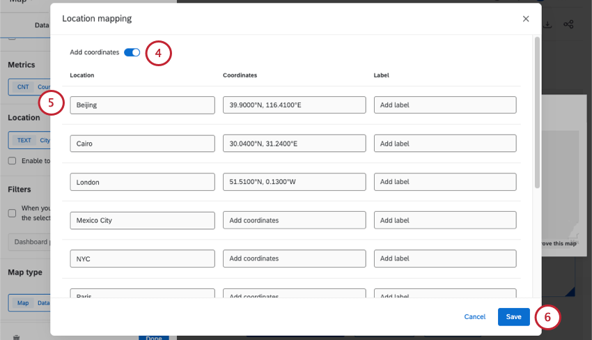 nouvelle fenêtre dans laquelle vous configurez les coordonnées