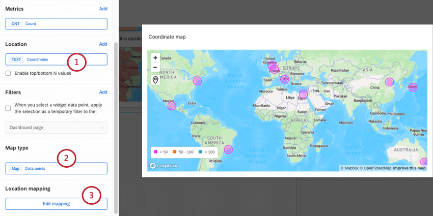 basic map widget setup, then the edit mapping button highlighted