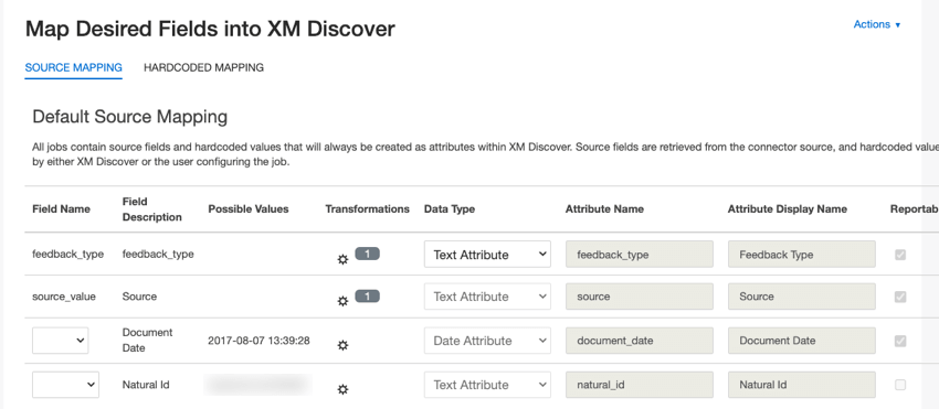 Beim Anlegen eines Jobs: Sie können die initiale Datenzuordnung auf der Seite Gewünschte Felder zu XM Discover zuordnen durchführen.