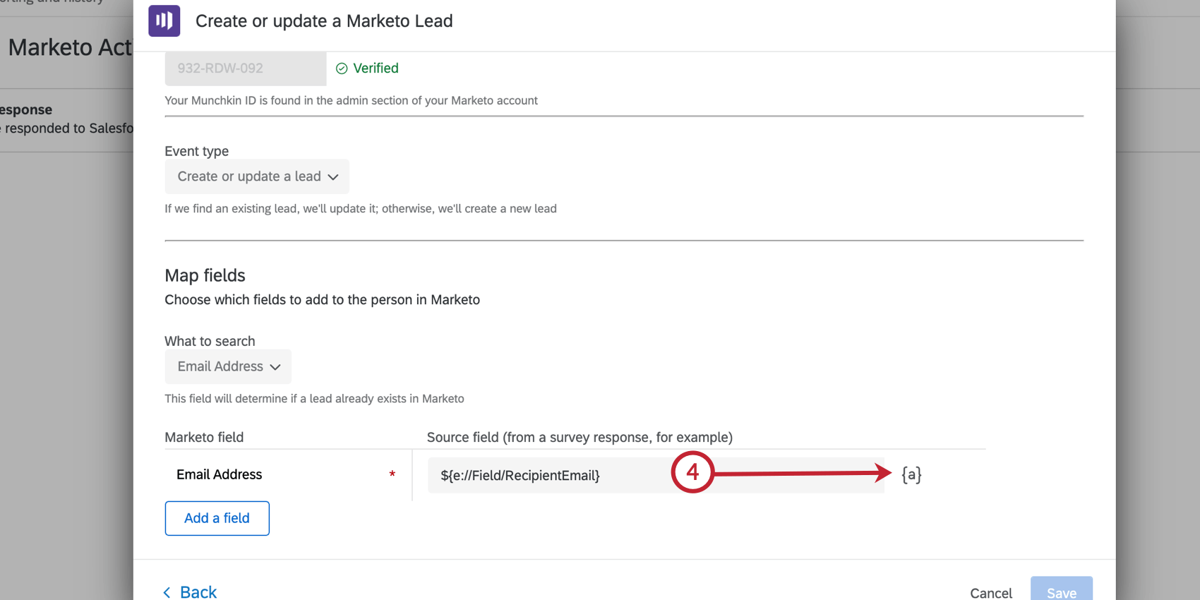 using the piped text menu to select a field