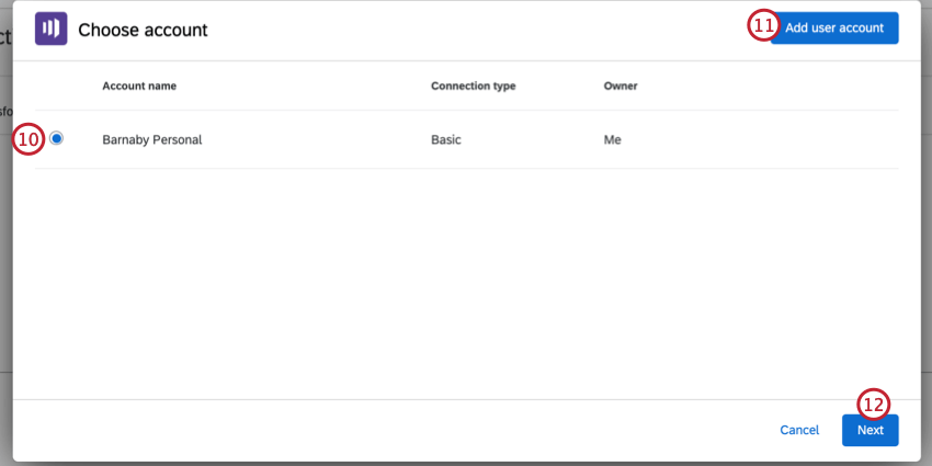 choosing an account or adding a new one