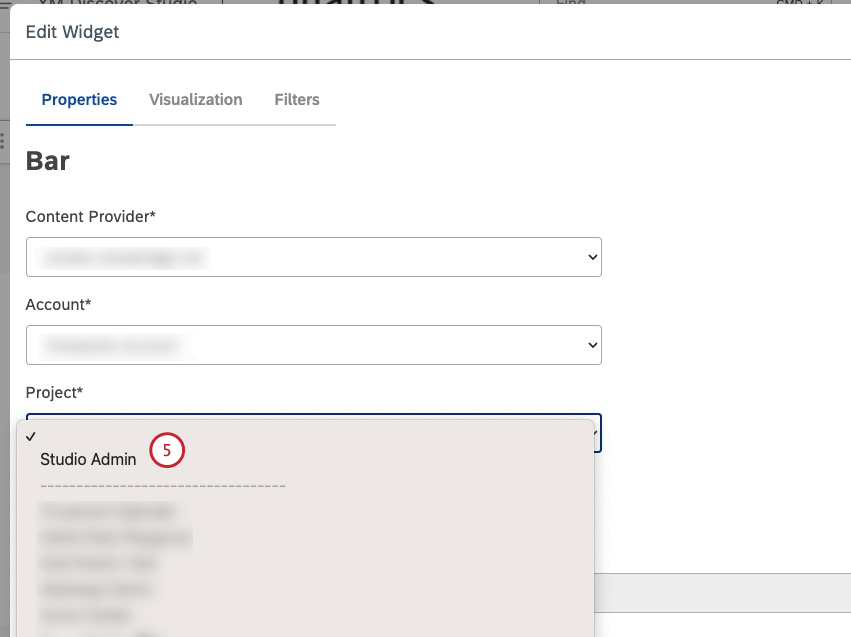 Projekt-Dropdown im Menü Widget bearbeiten“