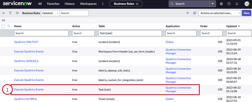 clicking the execute qualtrics events rule