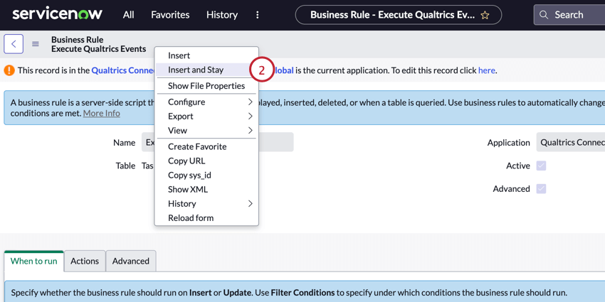 right clicking the header and choosing insert & stay