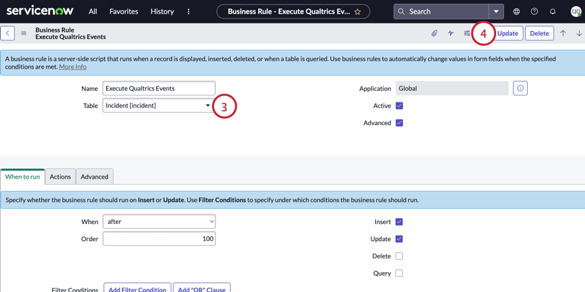 selecting the table and saving the rule
