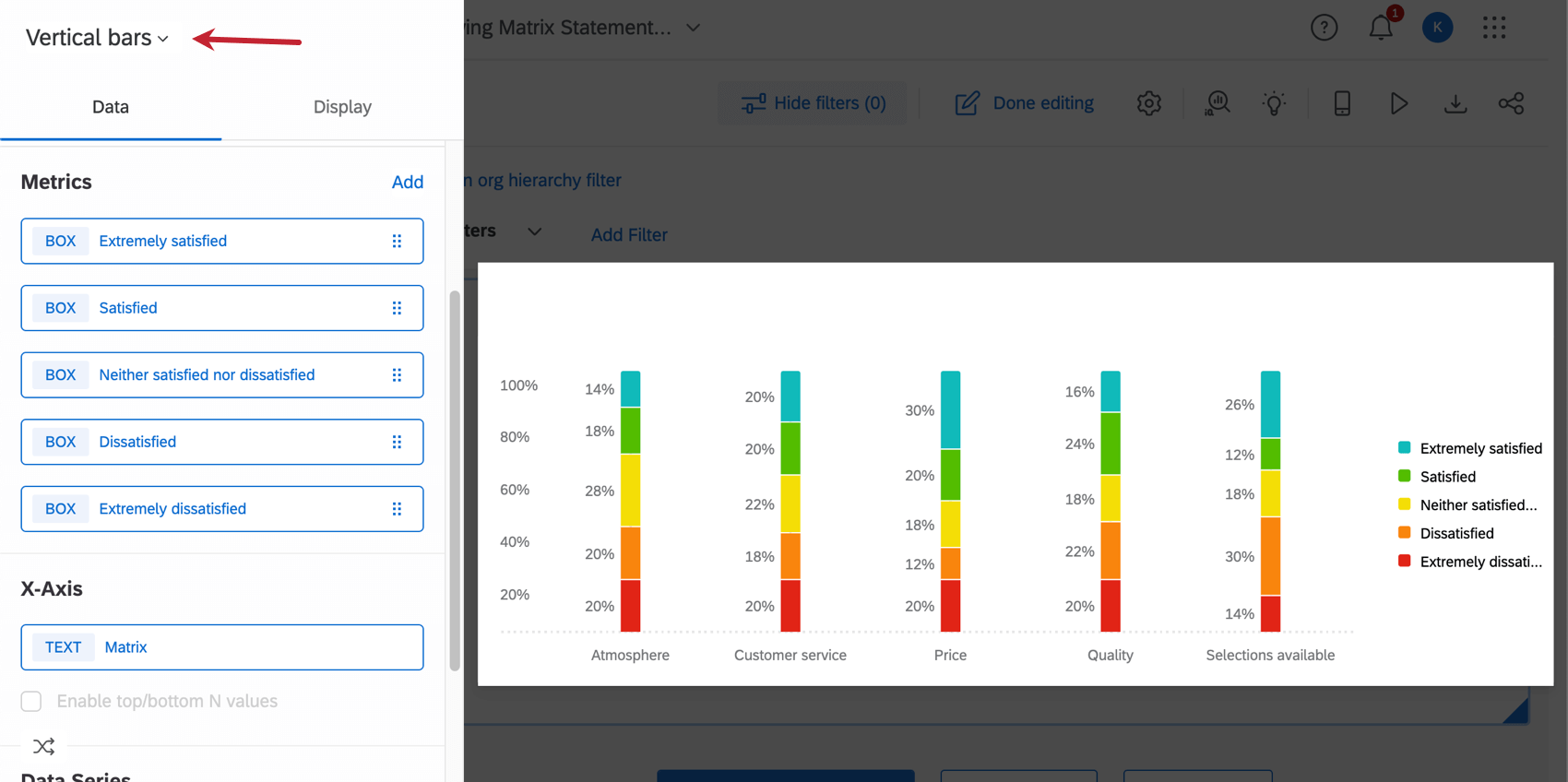 Vertical bars with percentages on them