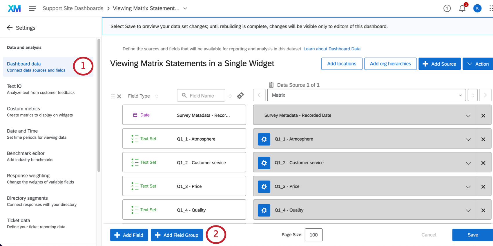 lower-left of dashboard data tab is the add field group button
