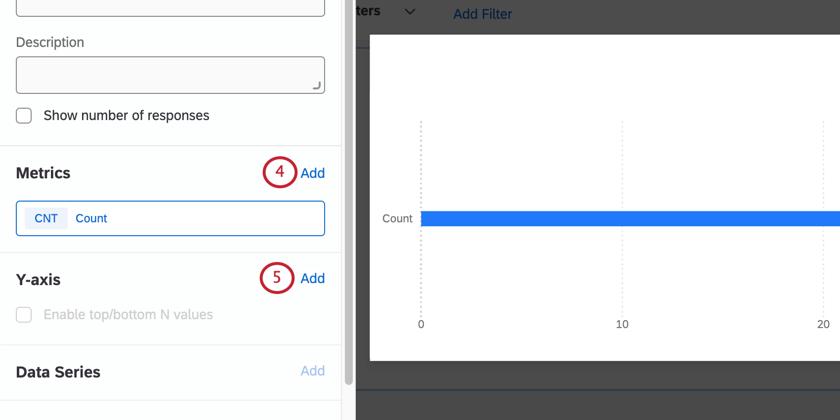 Widget editing pane open to left. Metrics section, then Y-axis section