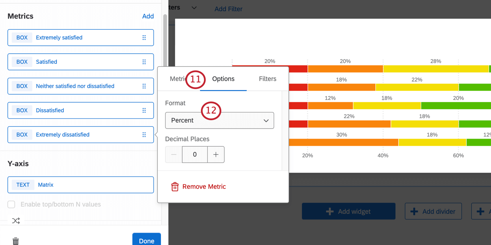 A janela Metric ainda está aberta, mas mudei da guia Metric para Option