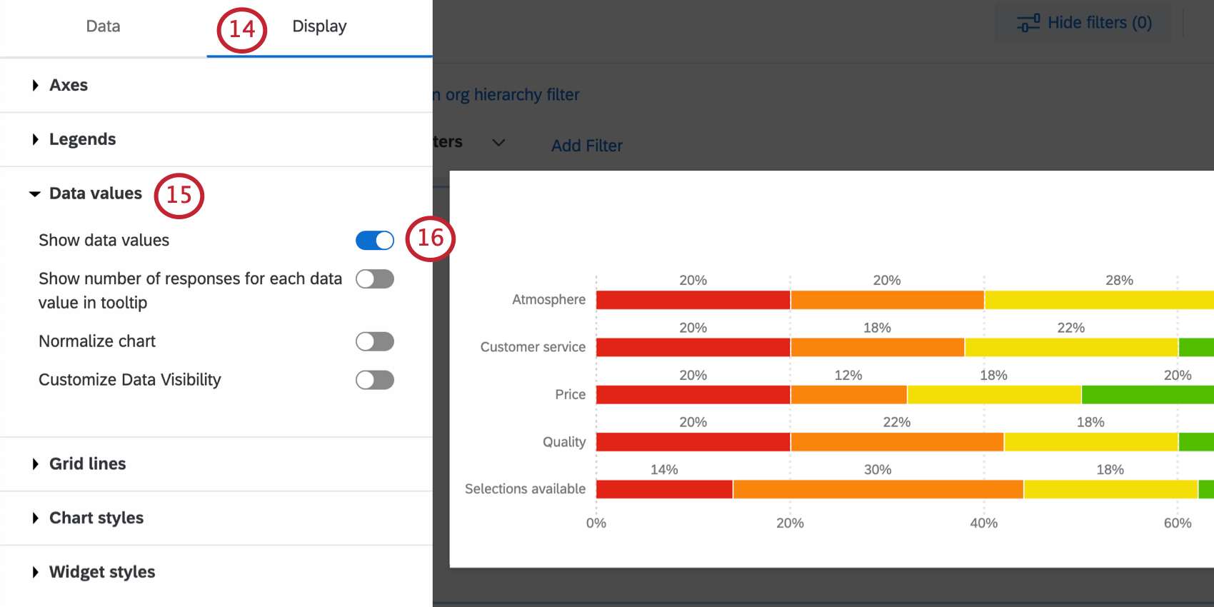 Pestaña de visualización del panel de edición del widget