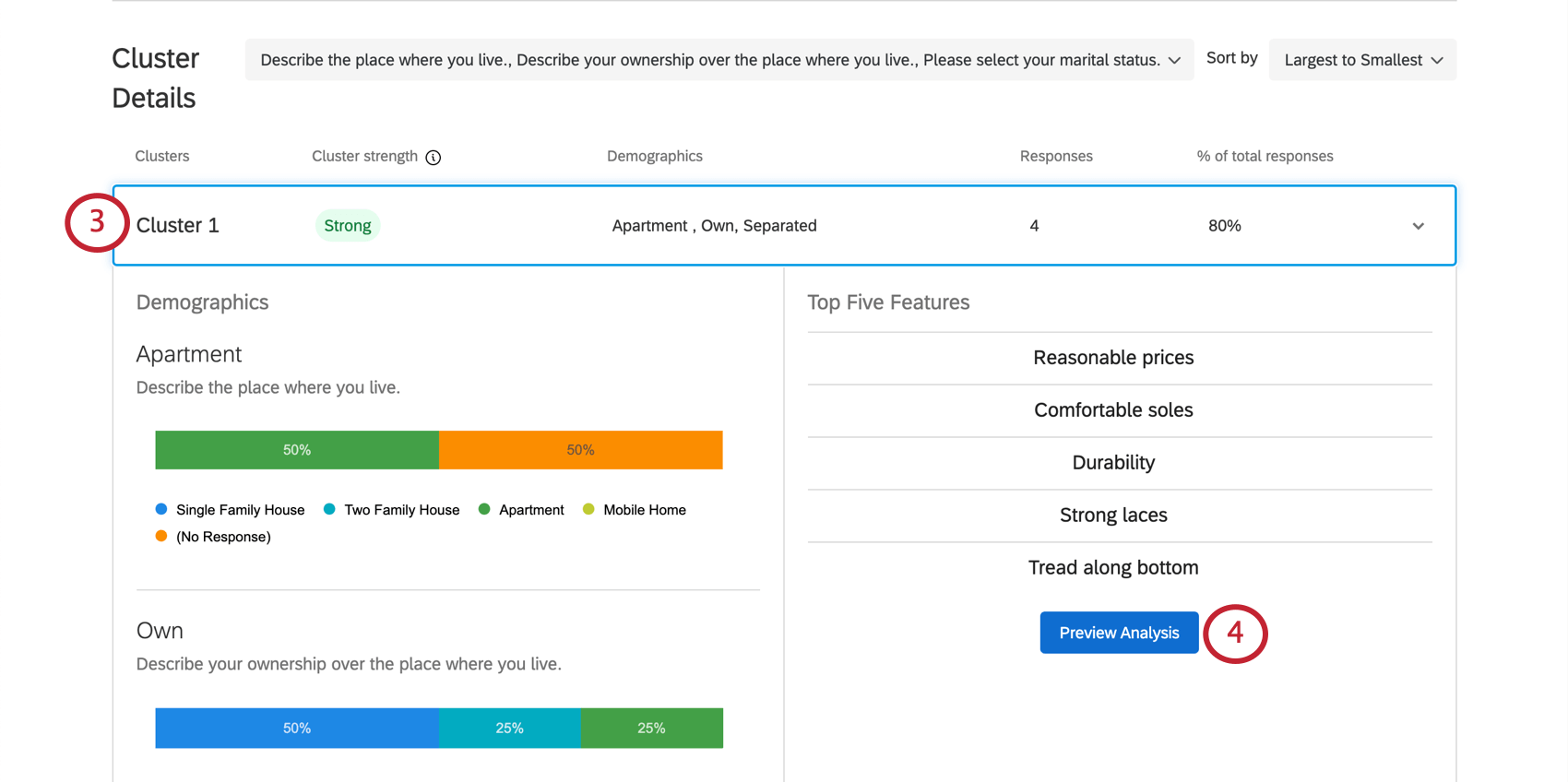 Preview analysis button inside a cluster