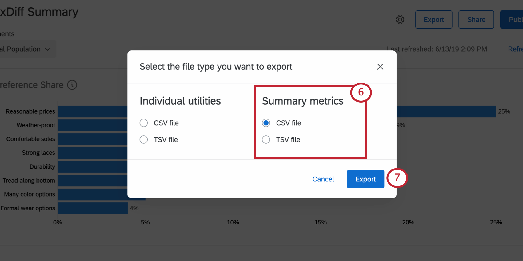 Auswählen einer CSV oder TSV für den Export in MaxDiff