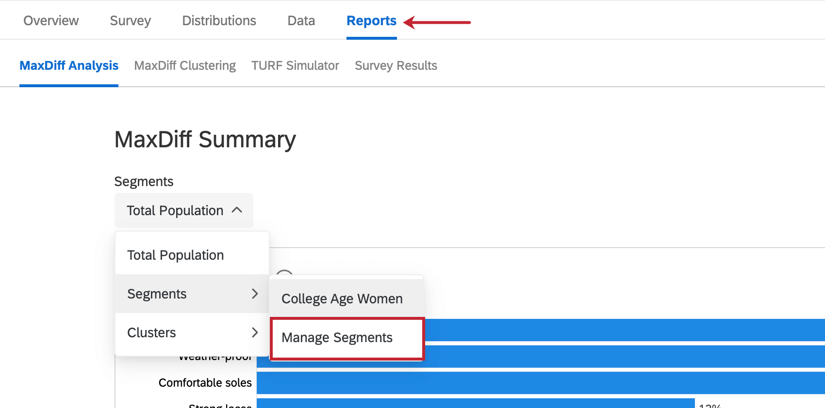 レポート下の総人口のドロップダウン