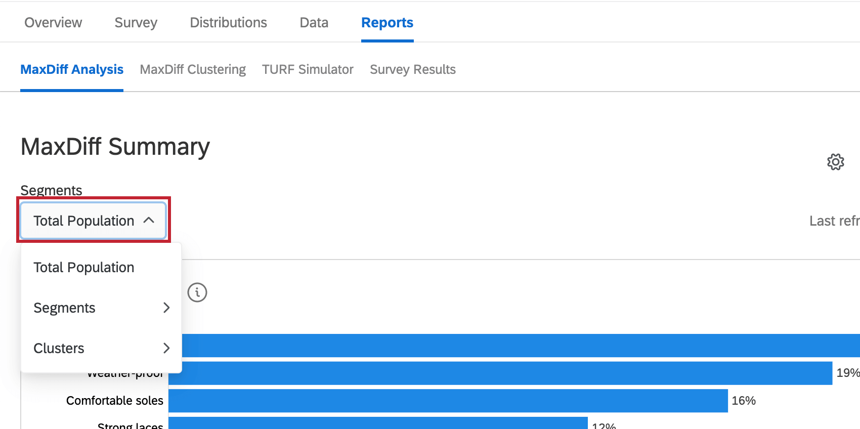 Total Population dropdown on the left has a segment in it and the option to manage segments