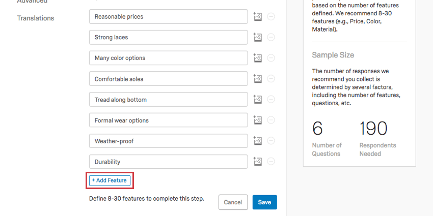 Add feature in blue at bottom of page