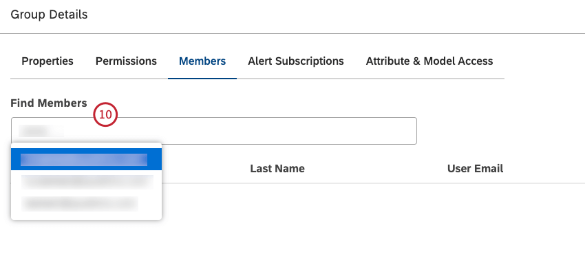 To add a person to a group, type their email into the search box.