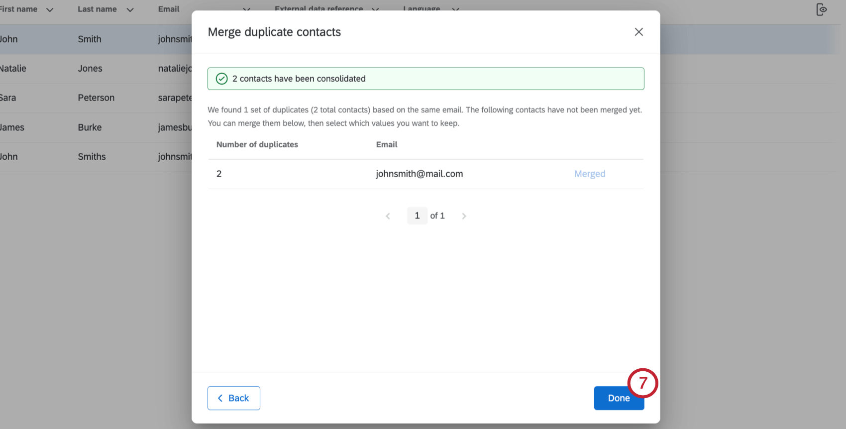 Screenshot of consolidated duplicate