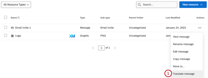 translate message button in resource options menu