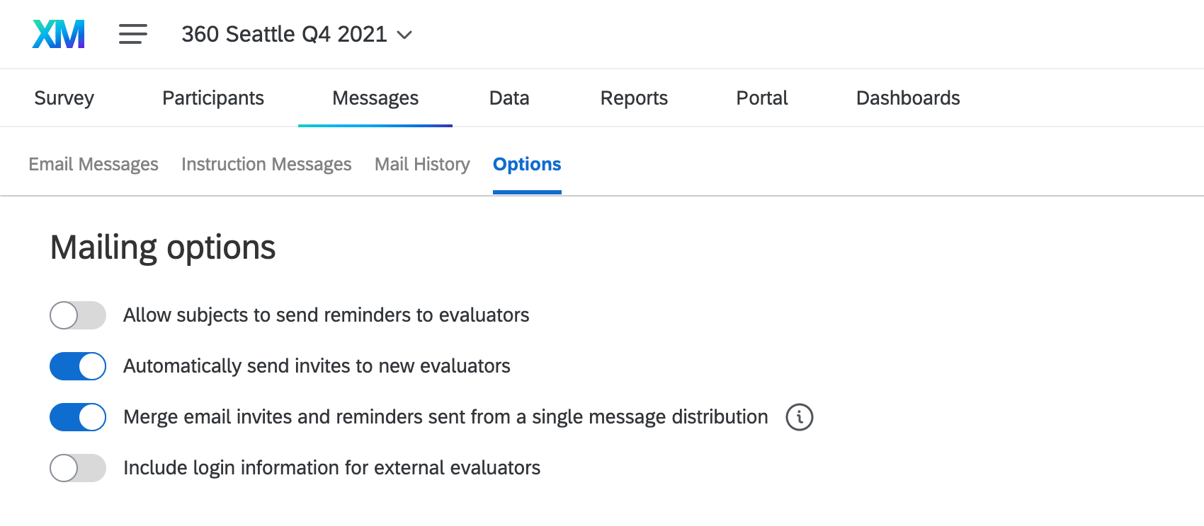 Options de messages disponibles dans longlet Messages