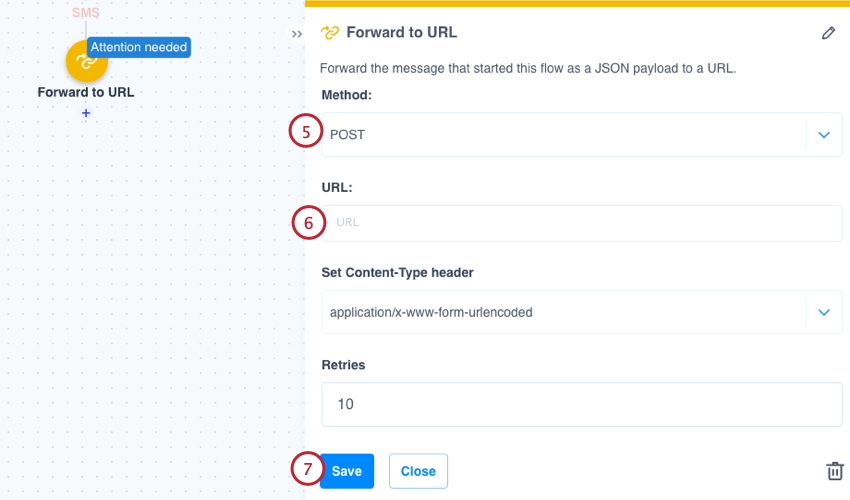 choosing POST and adding the URL