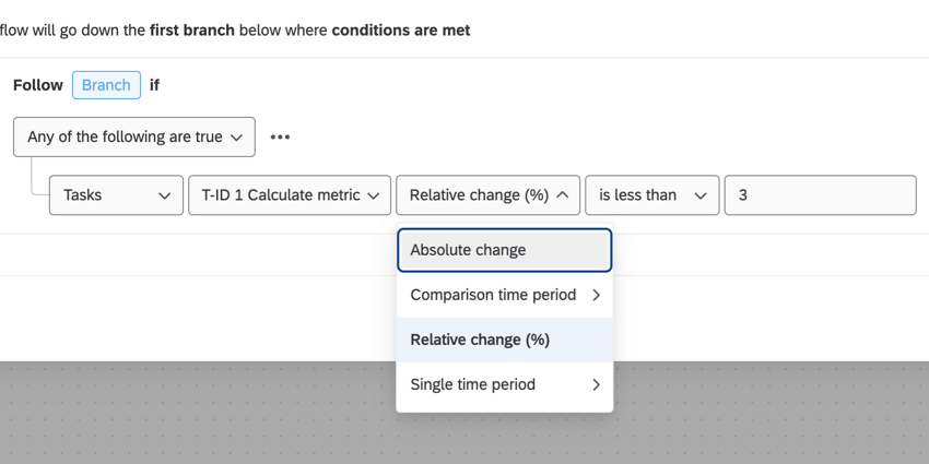 the menu showing possible calculations available for the metric task