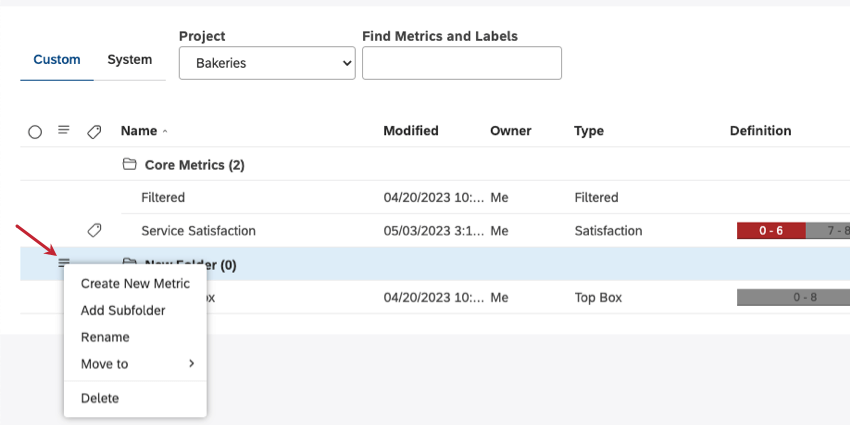 menu de 3 linhas avançar de cada pasta clicada para mostrar as opções listadas abaixo