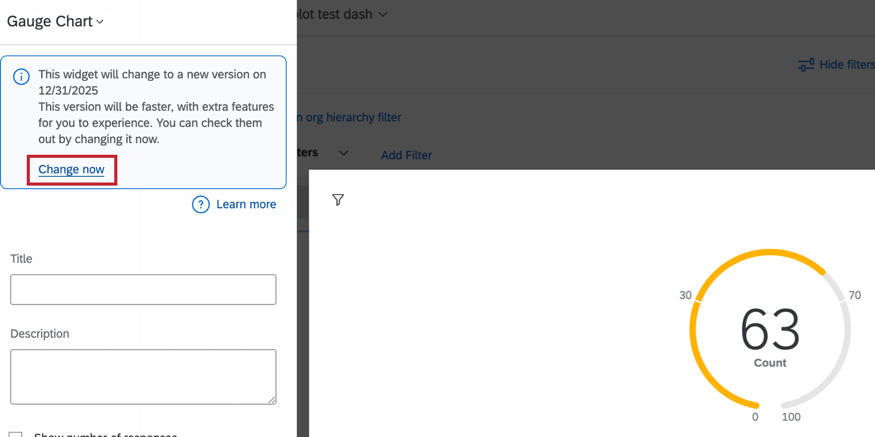 clicking "change now" to upgrade a legacy widget