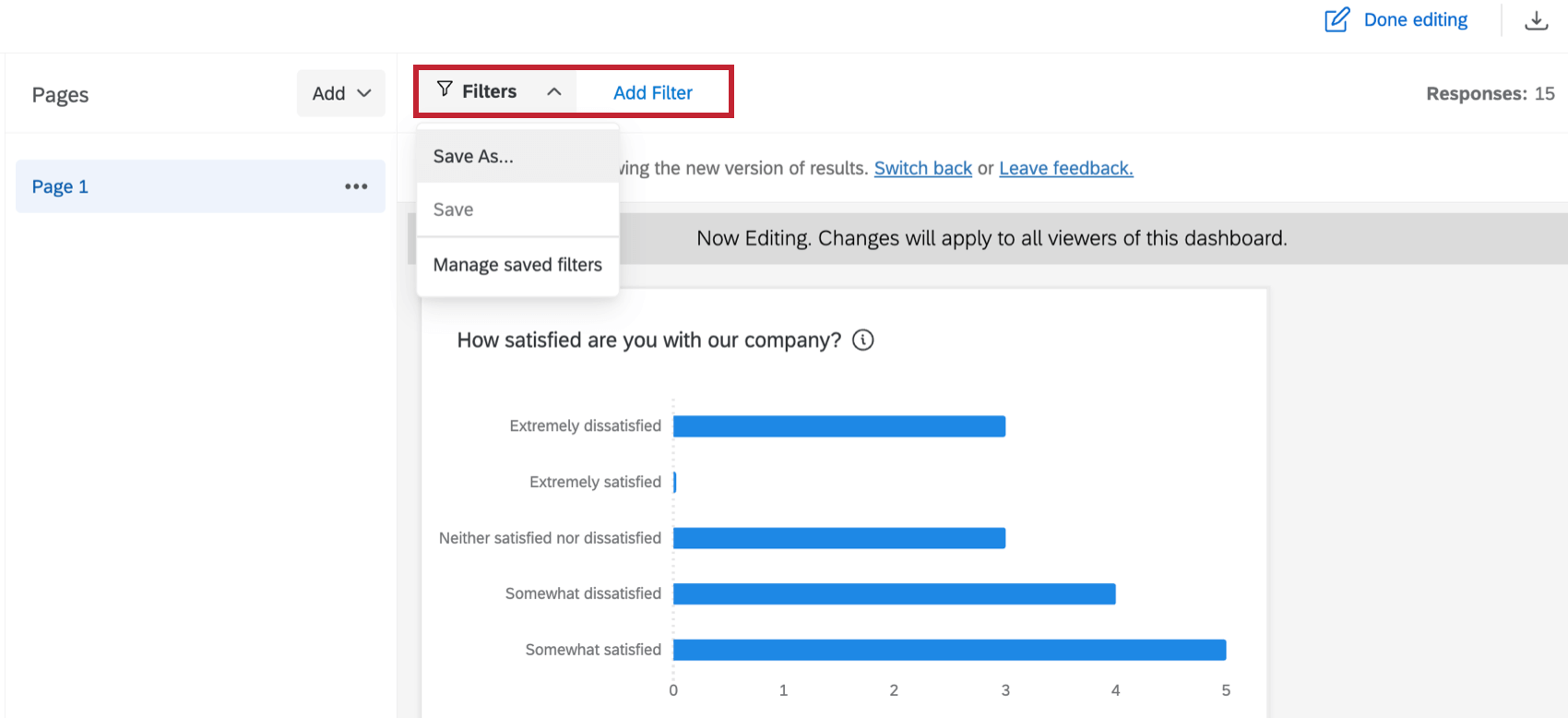 adding a filter within results dashboards
