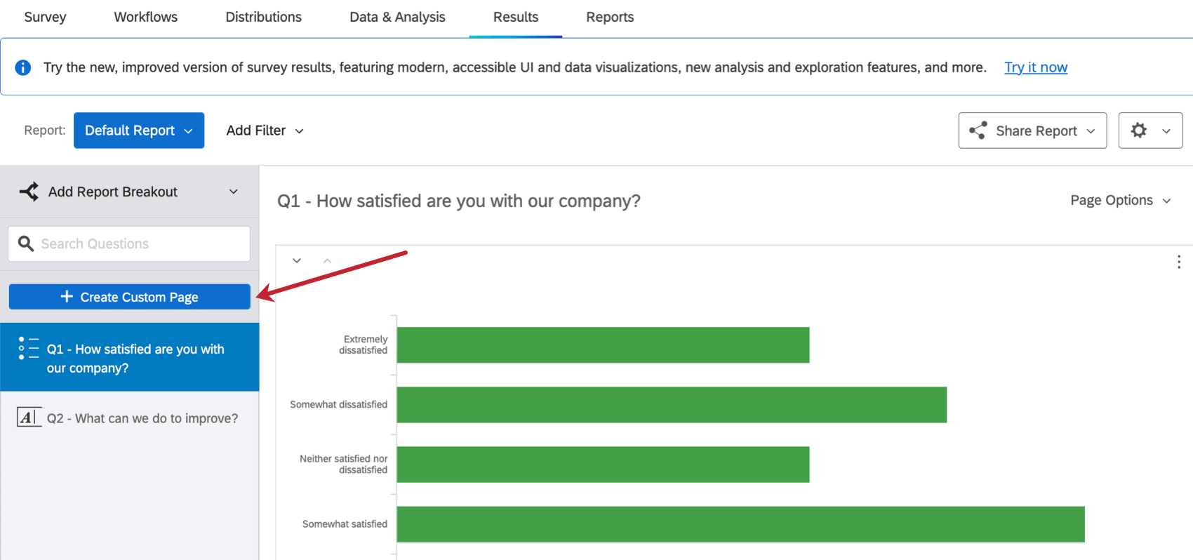 creating custom page within results-reports