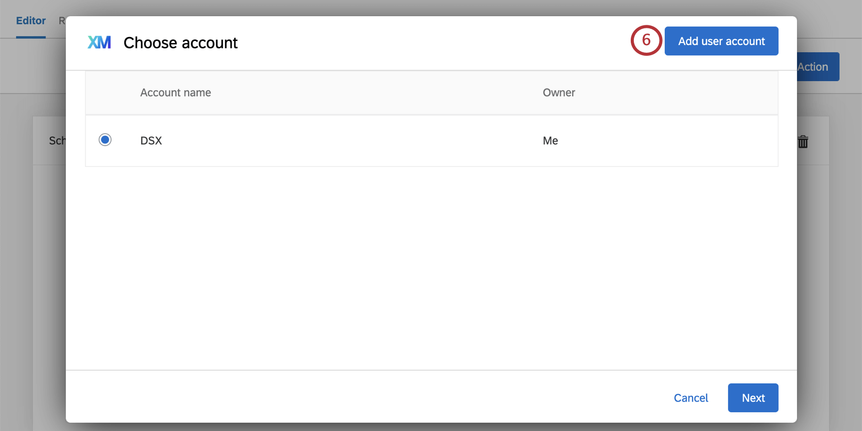 Add account button in blue upper-right