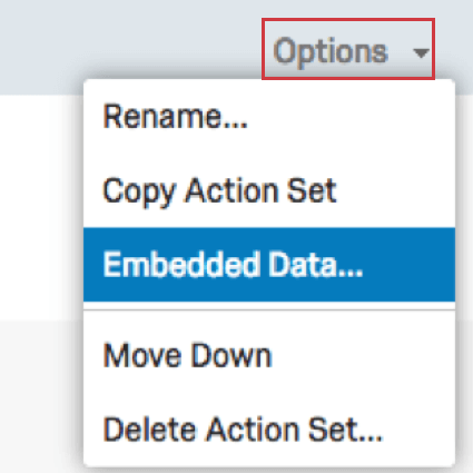 Dropdown menu with Embedded Data selected